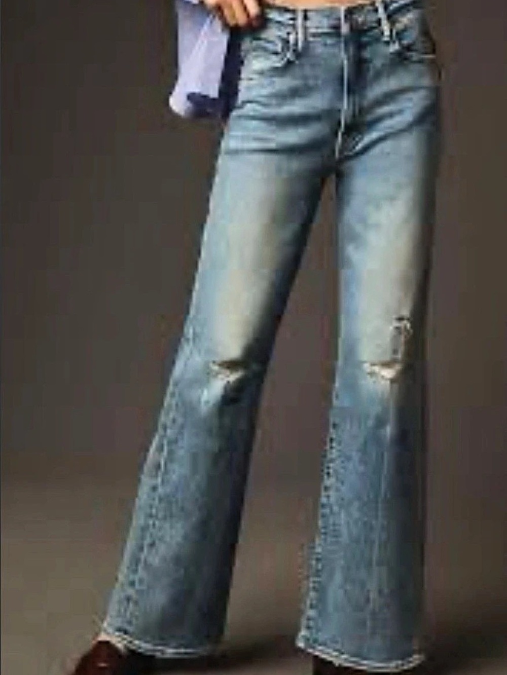 Mother The Maven Skimp Distressed Flare Jeans in Blue Waist 28 (B6)